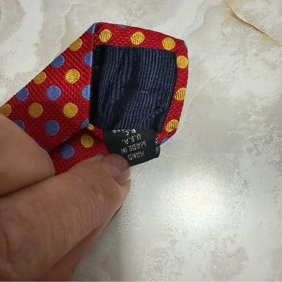 NWOT Holland‎ & Sherry London Men's Silk Polkadot Tie Red/Blue/Gold 3 1/2 x 60